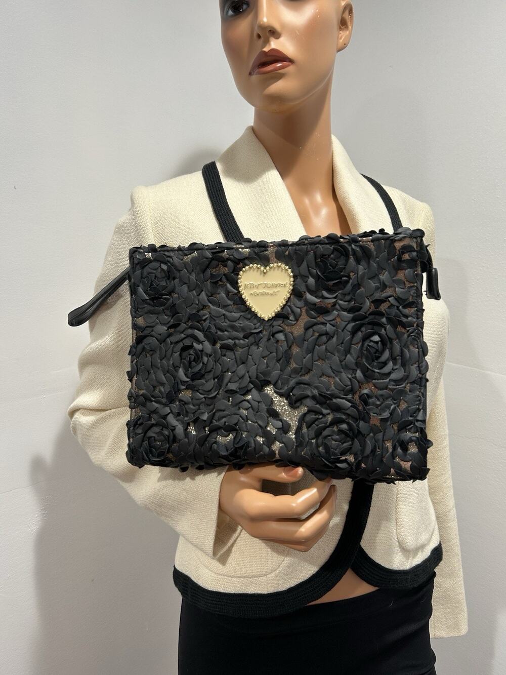 betsey johnson handbags clutch Black Fabric Flower